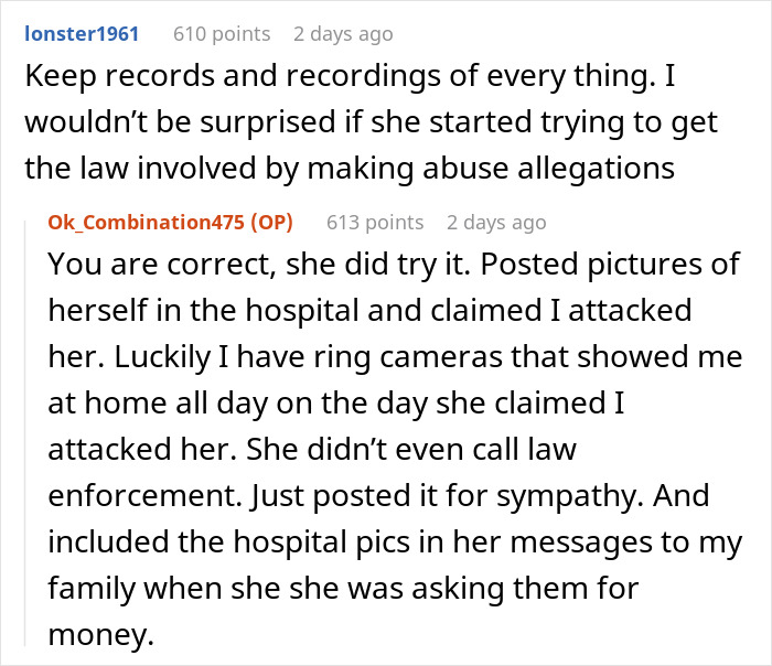 Reddit discussion about entitlement and false allegations involving an ex-relationship. Reddit discussion about entitlement and false allegations involving an ex-relationship.