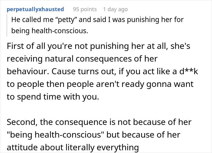 A Reddit comment discussing refusing an invite due to behavior at Thanksgiving with brother's girlfriend. A Reddit comment discussing refusing an invite due to behavior at Thanksgiving with brother's girlfriend.