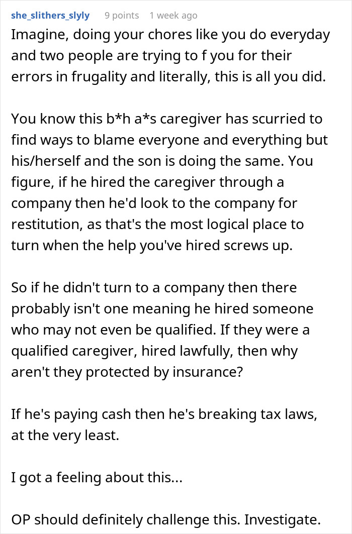 Discussion text about legal responsibility and caregiving issues in Reddit forum. Discussion text about legal responsibility and caregiving issues in Reddit forum.