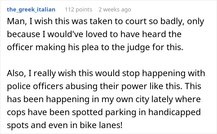 Comment discussing police parking in handicapped spots and power abuse. Comment discussing police parking in handicapped spots and power abuse.