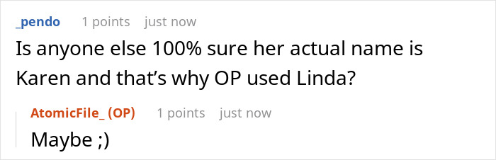 Comment about neighbor's name being Karen, with a playful reply. Comment about neighbor's name being Karen, with a playful reply.