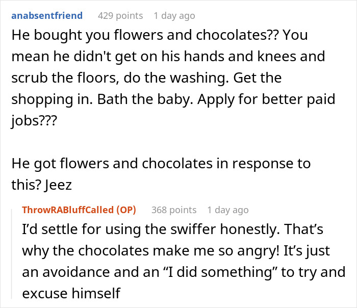 Text responses discussing husband manipulation with flowers and chocolates. Text responses discussing husband manipulation with flowers and chocolates.