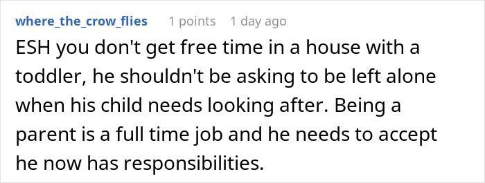Reddit comment discussing parenting responsibilities in response to a story about a man and his pregnant wife. Reddit comment discussing parenting responsibilities in response to a story about a man and his pregnant wife.