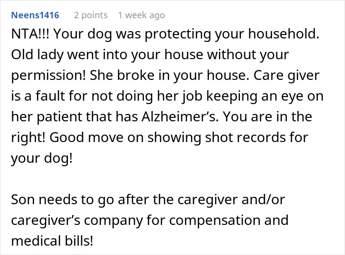 Comment defending woman whose dog bit a neighbor after a break-in. Comment defending woman whose dog bit a neighbor after a break-in.