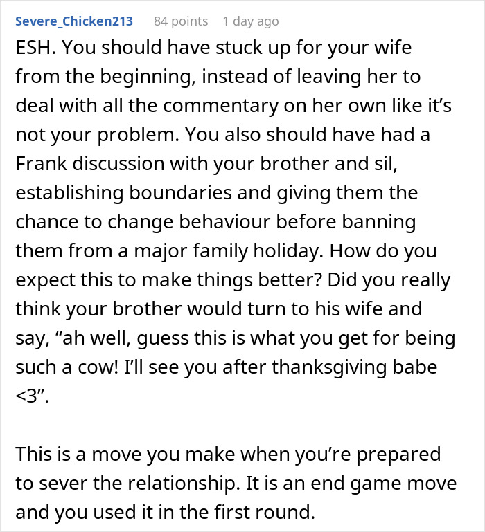 Text describing family drama and boundaries in a Reddit comment. Text describing family drama and boundaries in a Reddit comment.
