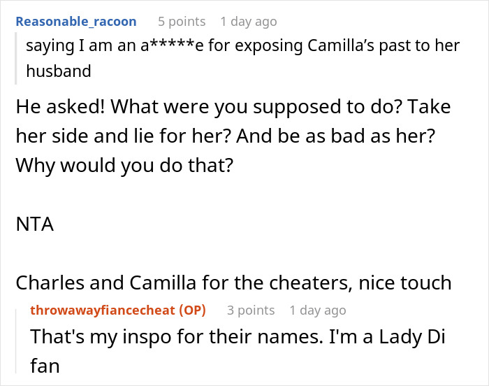 Reddit comments discussing a woman exposing a mistress’s past to her husband. Reddit comments discussing a woman exposing a mistress’s past to her husband.