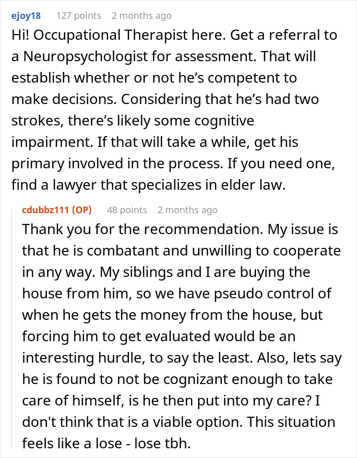 Reddit discussion about elderly dad's deepfake scam, cognitive assessment, and elder law advice. Reddit discussion about elderly dad's deepfake scam, cognitive assessment, and elder law advice.
