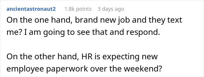Text message dilemma before starting new job over weekend. Text message dilemma before starting new job over weekend.