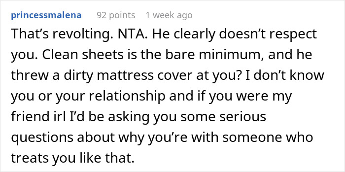 Social media comment criticizing a boyfriend's lack of respect and cleanliness. Social media comment criticizing a boyfriend's lack of respect and cleanliness.