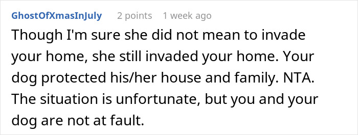 Reddit comment defending a woman whose dog bit a neighbor during a home invasion. Reddit comment defending a woman whose dog bit a neighbor during a home invasion.
