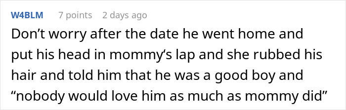 Text from social media about a date involving a mom. Text from social media about a date involving a mom.