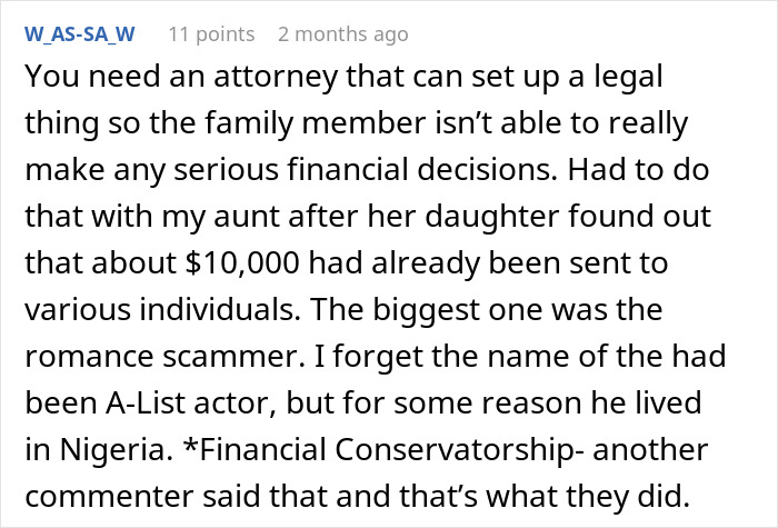 Comment discussing legal steps after an elderly dad falls for a deepfake scam and loses money to a romance scammer. Comment discussing legal steps after an elderly dad falls for a deepfake scam and loses money to a romance scammer.