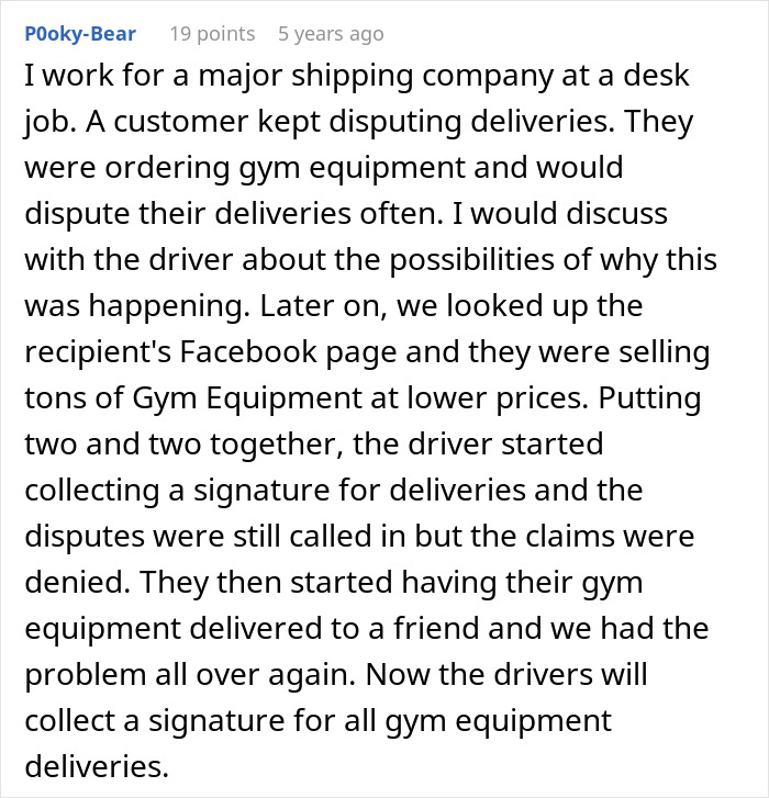 Text about delivery disputes due to gym equipment sales, affecting shipment approvals, requiring signatures for future deliveries. Text about delivery disputes due to gym equipment sales, affecting shipment approvals, requiring signatures for future deliveries.