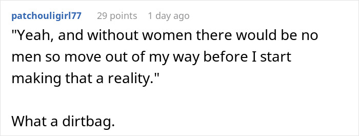 Screenshot showing a comment about sexism with a username and remarks on gender-related issues. Screenshot showing a comment about sexism with a username and remarks on gender-related issues.