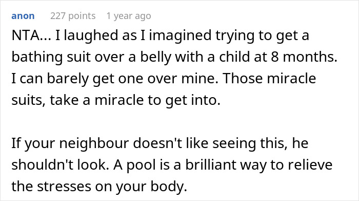 Husband Laughs After Neighbor Asks His Pregnant Wife To Cover Up While Swimming In Her Own Pool Husband Laughs After Neighbor Asks His Pregnant Wife To Cover Up While Swimming In Her Own Pool