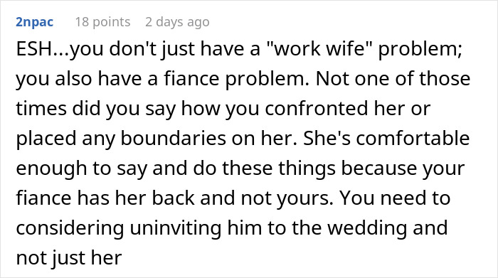 “I Wanted To Scream”: Bride Is Sick Of Fiancé’s “Work Wife” Interfering With Their Relationship “I Wanted To Scream”: Bride Is Sick Of Fiancé’s “Work Wife” Interfering With Their Relationship