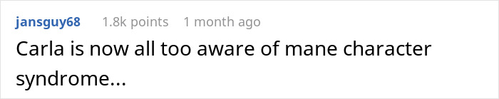 Comment on boss's remark about chemotherapy becoming a joke, highlighting 'mane character syndrome' phrase. Comment on boss's remark about chemotherapy becoming a joke, highlighting 'mane character syndrome' phrase.