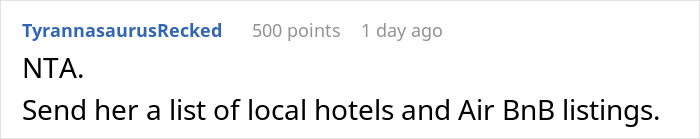 Reddit comment suggesting alternatives to a couple imposing rules at a sister's apartment. Reddit comment suggesting alternatives to a couple imposing rules at a sister's apartment.