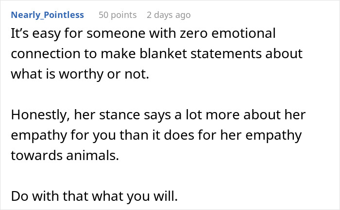 Screenshot of a comment discussing the emotional disconnect in judging family heirlooms. Screenshot of a comment discussing the emotional disconnect in judging family heirlooms.