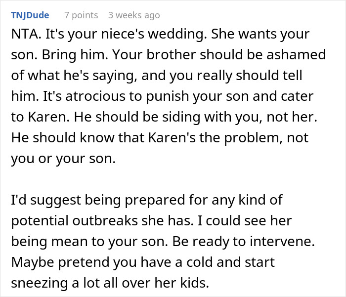 Mom Refuses To Accommodate Anti-Vax Sister’s Kids By Excluding Her Own “Sick” Son From Wedding Mom Refuses To Accommodate Anti-Vax Sister’s Kids By Excluding Her Own “Sick” Son From Wedding