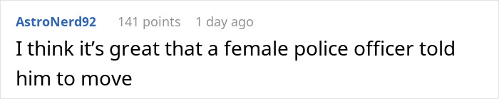 Comment by AstroNerd92 about a female police officer taking action, with a positive tone. Comment by AstroNerd92 about a female police officer taking action, with a positive tone.