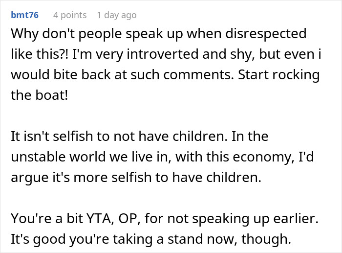 Reddit comment criticizing rudeness and encouraging standing up for oneself. Reddit comment criticizing rudeness and encouraging standing up for oneself.