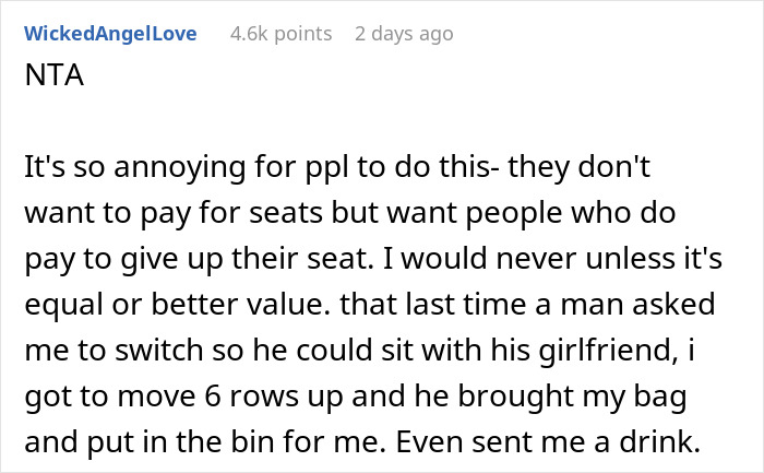 Reddit comment on failed attempt by mom to switch plane seat, user expressing frustration. Reddit comment on failed attempt by mom to switch plane seat, user expressing frustration.