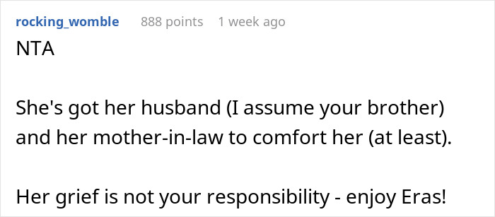 Woman Expects Her SIL To Pause Her Life As Her Mom Died, Can’t Believe She’s Going To A Concert Woman Expects Her SIL To Pause Her Life As Her Mom Died, Can’t Believe She’s Going To A Concert
