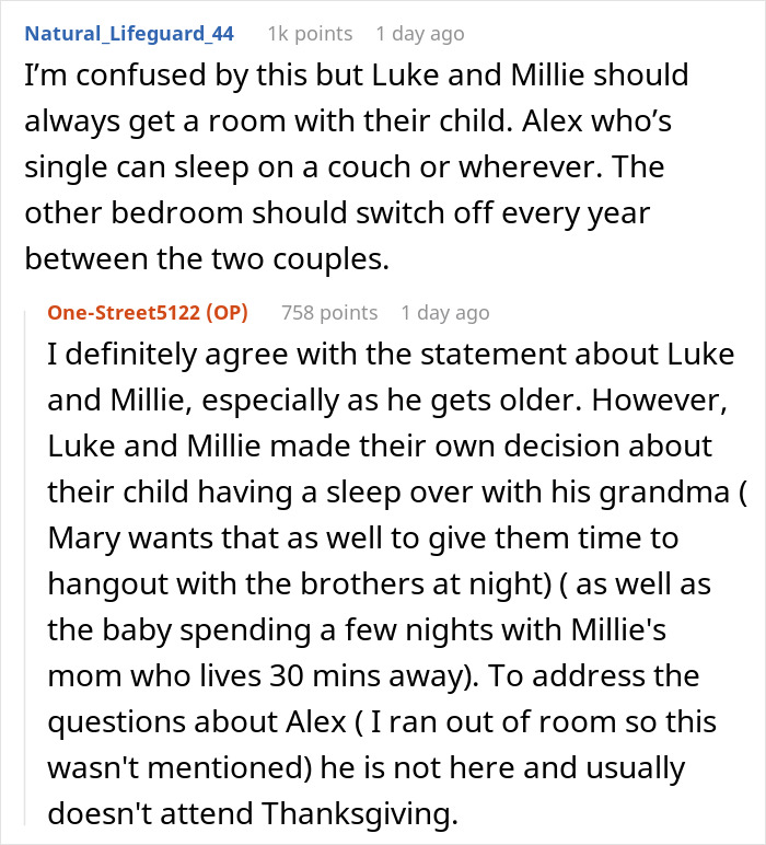 Reddit comments discussing family sleeping arrangements during holidays. Reddit comments discussing family sleeping arrangements during holidays.