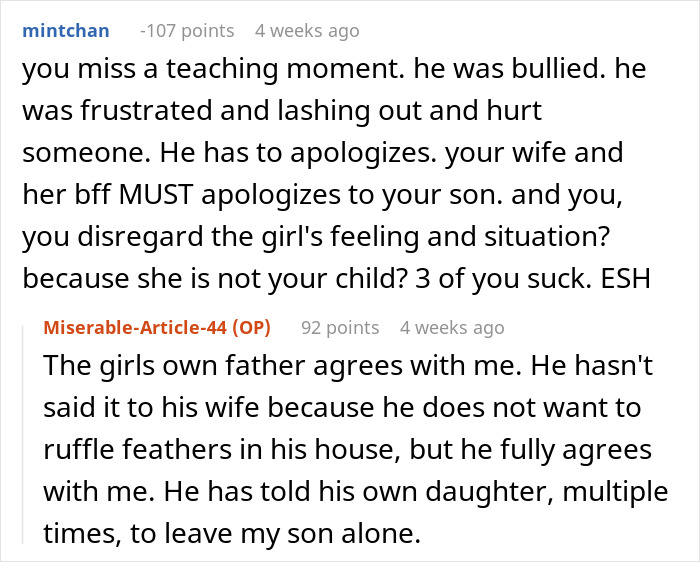 Text conversation about dad supporting his son during a conflict involving a family friend's daughter. Text conversation about dad supporting his son during a conflict involving a family friend's daughter.