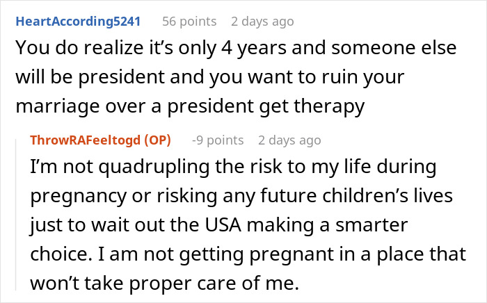 Reddit conversation about woman giving husband an ultimatum for starting a family, citing safety concerns. Reddit conversation about woman giving husband an ultimatum for starting a family, citing safety concerns.