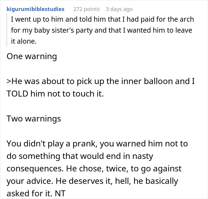 Text exchange about warning an uncle not to touch a party decoration balloon, highlighting prank consequences. Text exchange about warning an uncle not to touch a party decoration balloon, highlighting prank consequences.