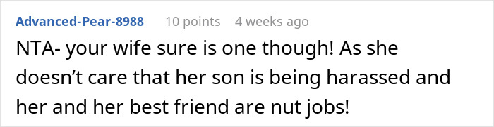 Comment discussing dad supporting son over family friend's daughter drama. Comment discussing dad supporting son over family friend's daughter drama.