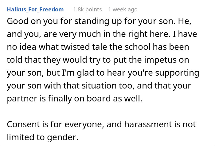 Comment supporting dad's decision about his son's disinterest in a family friend's daughter, emphasizing consent and gender equality. Comment supporting dad's decision about his son's disinterest in a family friend's daughter, emphasizing consent and gender equality.