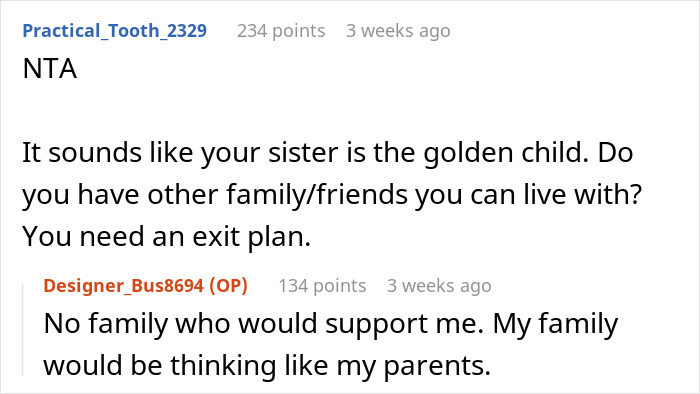 Comments discussing family dynamics and sibling favoritism. Comments discussing family dynamics and sibling favoritism.