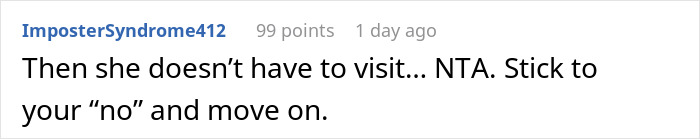 Reddit comment discussing setting boundaries when a couple enforces rules in a sister's apartment. Reddit comment discussing setting boundaries when a couple enforces rules in a sister's apartment.