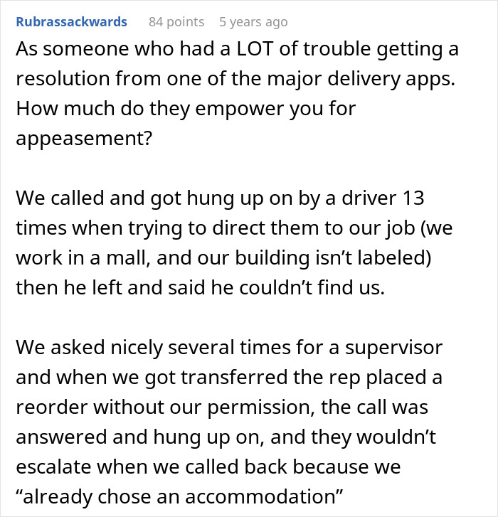 Screenshot of a Reddit post describing issues with a delivery app and unresolved customer service requests. Screenshot of a Reddit post describing issues with a delivery app and unresolved customer service requests.