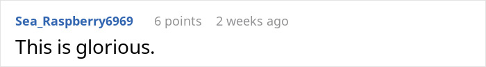 Comment by user Sea_Raspberry6969 saying 'This is glorious' with 6 points, posted 2 weeks ago. Comment by user Sea_Raspberry6969 saying 'This is glorious' with 6 points, posted 2 weeks ago.