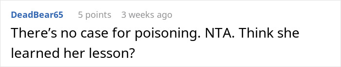 Comment discussing a prank on a food-thieving roommate, suggesting she learned a lesson. Comment discussing a prank on a food-thieving roommate, suggesting she learned a lesson.
