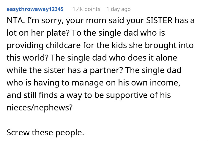 Widowed Dad Is Offended And Hurt By Sister’s Comment, Refuses To Babysit For Her Widowed Dad Is Offended And Hurt By Sister’s Comment, Refuses To Babysit For Her