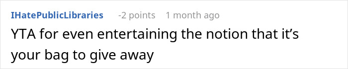 Comment discussing the notion of giving away a rare backpack. Comment discussing the notion of giving away a rare backpack.
