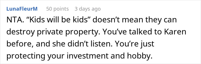 Comment discussing kids and private property rights. Comment discussing kids and private property rights.
