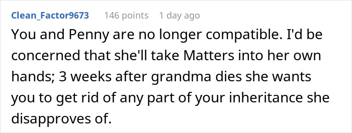 Reddit comment on family heirlooms and inheritance disagreement. Reddit comment on family heirlooms and inheritance disagreement.
