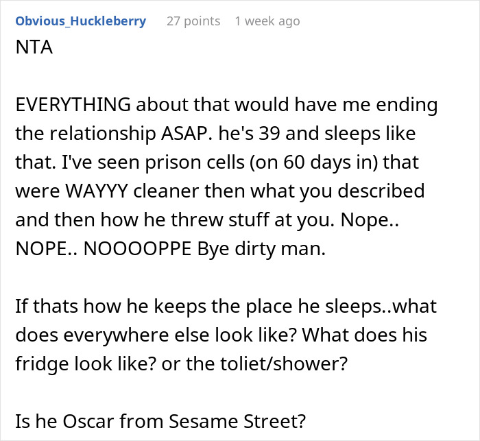 Comment criticizing boyfriend’s messy bed and cleanliness standards. Comment criticizing boyfriend’s messy bed and cleanliness standards.