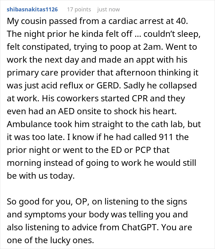 Person Vents About Their Symptoms To ChatGPT On A Whim, Ends Up Avoiding A Heart Attack Person Vents About Their Symptoms To ChatGPT On A Whim, Ends Up Avoiding A Heart Attack