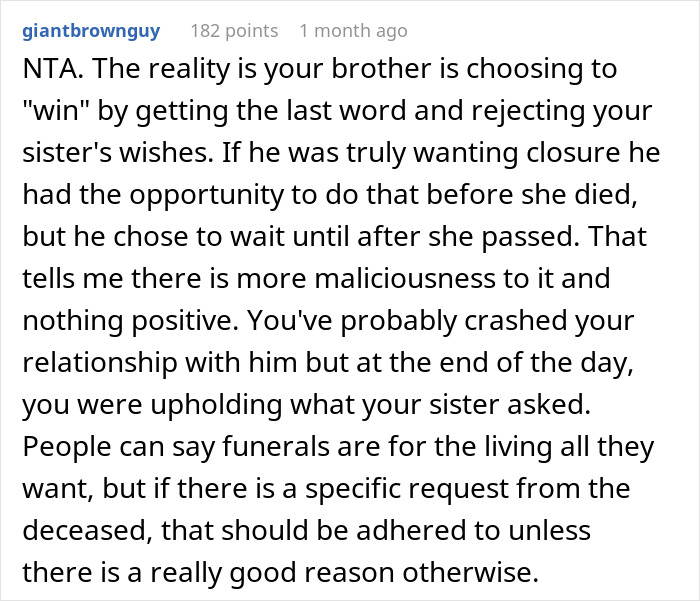 Late Sister's Last Wish Of Banning Bro From Funeral Causes Drama After Sibling Complies Late Sister's Last Wish Of Banning Bro From Funeral Causes Drama After Sibling Complies