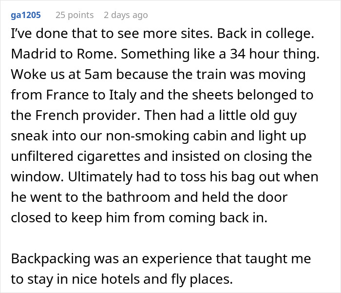 Text recounting backpacking train detour, passenger traumatized by unexpected events during scenic route trip. Text recounting backpacking train detour, passenger traumatized by unexpected events during scenic route trip.