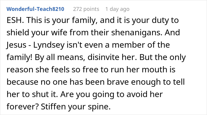 Comment discussing family conflicts over uninviting rude girlfriend from dinner. Comment discussing family conflicts over uninviting rude girlfriend from dinner.