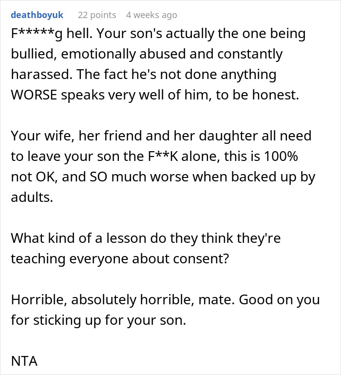 Text conversation about dad supporting son, discussing bullying and consent issues. Text conversation about dad supporting son, discussing bullying and consent issues.