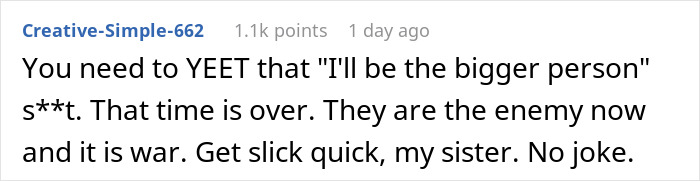 Comment discussing gender issues with a bold stance, advising assertiveness in conflict. Comment discussing gender issues with a bold stance, advising assertiveness in conflict.
